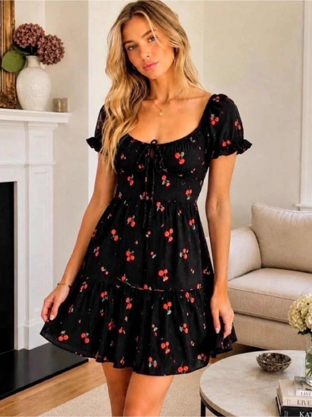 Liberty Love Floral Mini Dress in Black & Red Size Medium